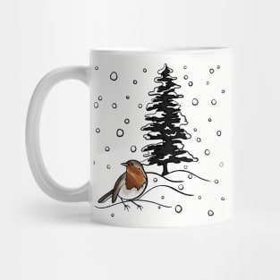 Robin and Snow Covered Trees Digital Illustration Mug